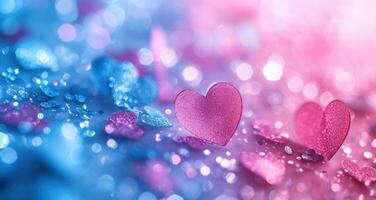 AI generated abstract of pink and blue light hearts confetti photo