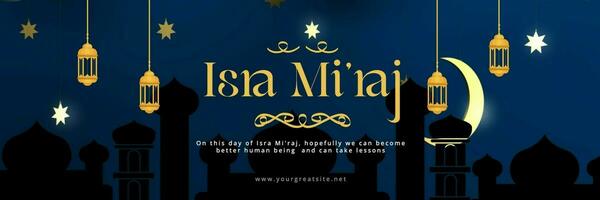 blue and gold isra miraj greeting banner for social media design template