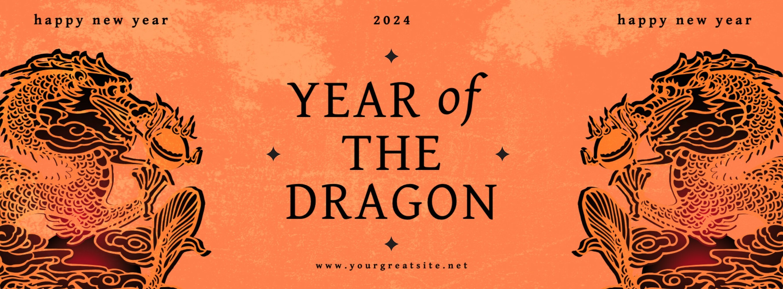 chinese new year social media banner in orange with dragon