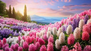 AI generated Springtime Hyacinth Hillside Bliss - AI Generated photo