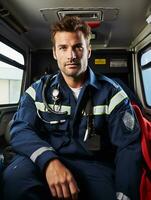 AI generated Dedicated Male Paramedic on Duty, AI Generated photo