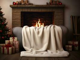 AI generated Cozy Fleece Blanket Mockup for Home Comfort - AI Generated photo