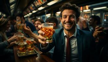 AI generated Group of adults enjoying drinks at a bar after work generated by AI photo