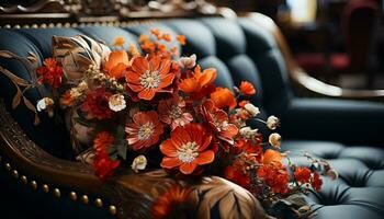 AI generated Elegant living room floral decor, old fashioned charm, comfortable sofa generated by AI photo