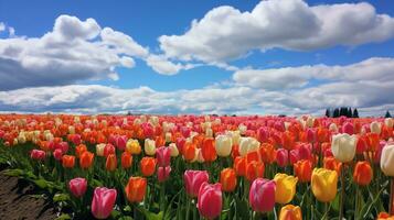 AI generated Spring Tulip Delight Under Blue Sky - AI Generated photo