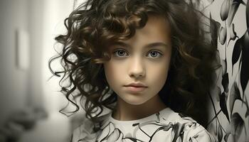 AI generated Cute Caucasian girl with curly hair looking confidently at camera generated by AI photo