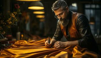 AI generated A confident man with expertise in carpentry working indoors generated by AI photo