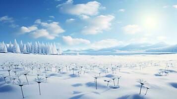 AI generated Snow-Kissed Daisy Field in Winter - AI Generated photo