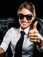 AI generated Confident Female Pilot at Controls, AI Generated photo