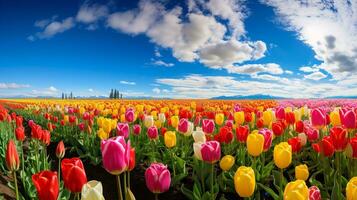 AI generated Spring Tulip Delight Under Blue Sky - AI Generated photo