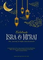 blue and gold isra miraj greeting card design ideas template