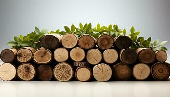 AI generated Stack of timber logs in a lumberyard, surrounded by forest generated by AI photo