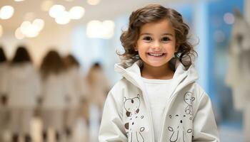 AI generated Smiling child looking at camera, happiness in elementary classroom generated by AI photo