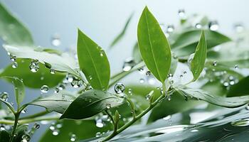 AI generated Freshness of dew on green leaf, nature vibrant beauty generated by AI photo