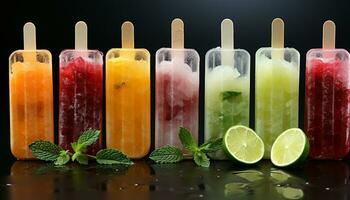 AI generated Refreshing summer cocktail with citrus fruits and vibrant mint leaves generated by AI photo