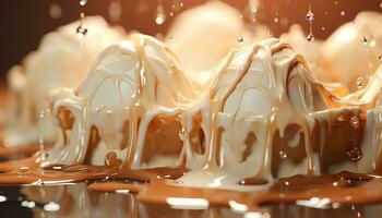 AI generated Indulgent chocolate dessert melts, pouring sweet, creamy, liquid goodness generated by AI photo