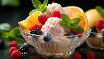 AI generated Freshness and sweetness in a bowl of berry fruit delight generated by AI photo