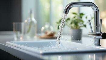 AI generated Freshness flows from the faucet, clean water for a modern home generated by AI photo