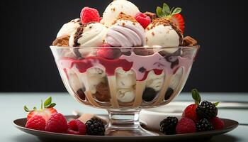 AI generated Freshness and indulgence in a bowl of gourmet dessert generated by AI photo