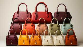 AI generated Fashionable collection of leather purses in various colors and patterns generated by AI photo