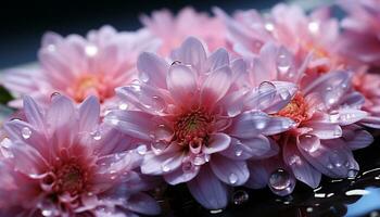 AI generated Vibrant pink daisy blossoms in a wet summer garden generated by AI photo