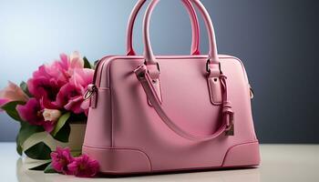 AI generated Fashionable pink leather purse with shiny buckle, perfect summer gift generated by AI photo