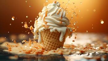 AI generated Sweet food, creamy ice cream, gourmet dessert, melting indulgence generated by AI photo