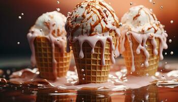 AI generated Freshly baked chocolate cookies on a wooden table generated by AI photo