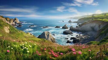 AI generated Coastal Summer Wildflower Extravaganza - AI Generated photo