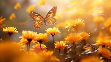 AI generated Autumn Marigold Field with Butterflies - AI Generated photo