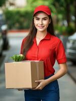 AI generated Female Postwoman Delivering Mail, AI Generated photo