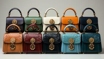 AI generated Fashionable women shopping for a luxury leather bag collection generated by AI photo