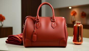 AI generated Fashionable leather purse adds elegance to women summer wardrobe generated by AI photo