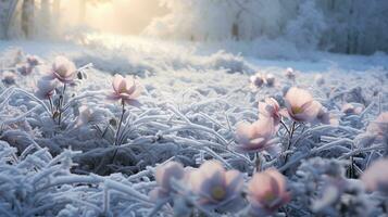 ai generado de invierno escarchado eléboro refugio - ai generado foto