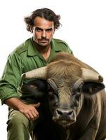 AI generated Experienced Male Zookeeper with Animals, AI Generated photo