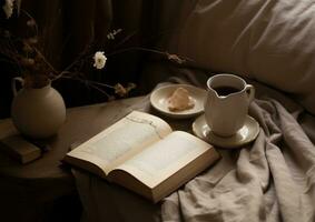AI generated the power of a cup of tea and an open book photo