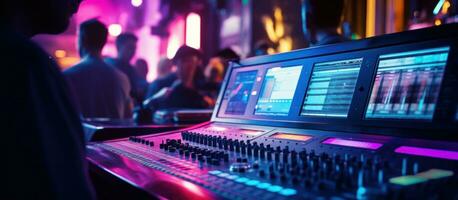AI generated the monitor system on sound mixing console at a night club photo