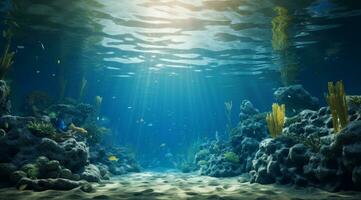 AI generated underwater underwater ocean sunbathing diving tropical underwater photo