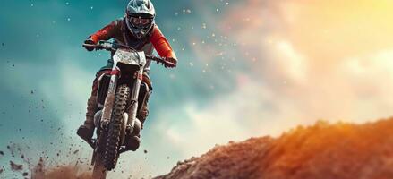 AI generated motocross biker is riding his dirt bike in the air, photo