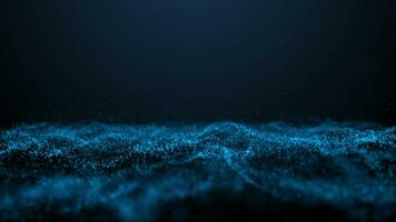 Blau Neon- Wellen erstellen faszinierend Muster auf ein Technik-Thema Hintergrund. Erfahrung ein dynamisch 3d Meer und Horizont im atemberaubend 4k, geschlungen, 60 fps video