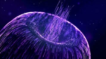 Underwater world of technology, neon jellyfish, animated particles, portal. Living nanotechnology floats. The future is underwater. Ultraviolet, glows in space. video