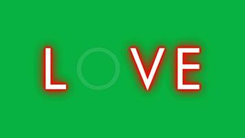 love text with animation neon lights on a green background video