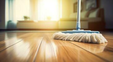 AI generated mop on wooden floor of living room photo