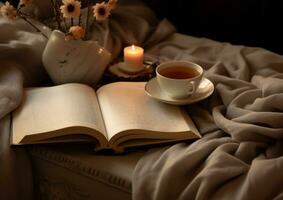 AI generated the power of a cup of tea and an open book photo