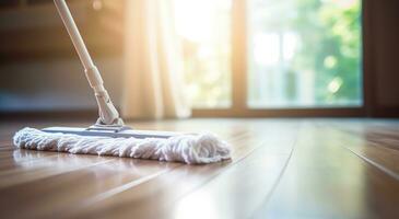 AI generated mop on wooden floor of living room photo