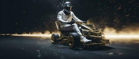 AI generated person riding kart in the dark photo