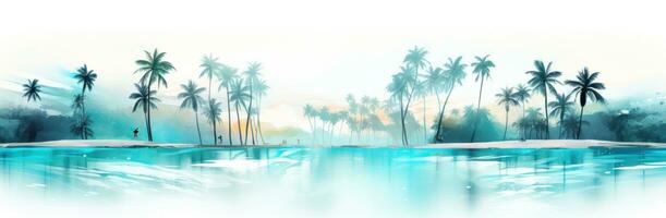 AI generated palm trees on a beach near a blue body of water photo