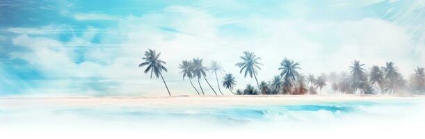 AI generated palm trees on a beach near a blue body of water photo