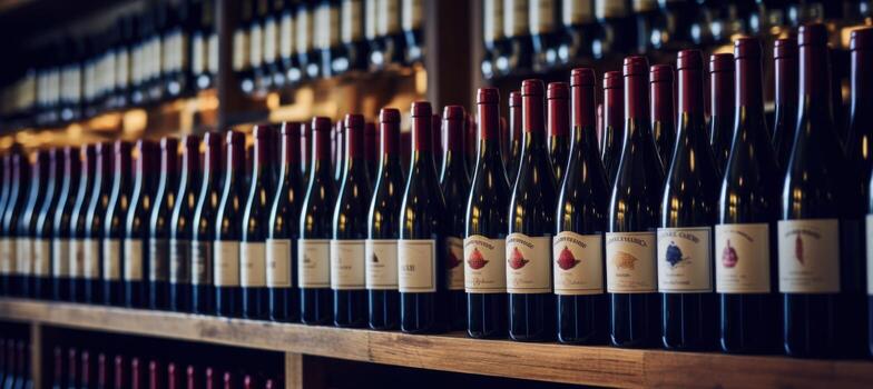 AI generated rows of wine bottles on racks in a cellar photo