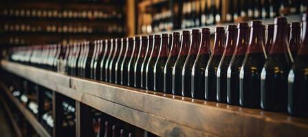 AI generated rows of wine bottles on racks in a cellar photo